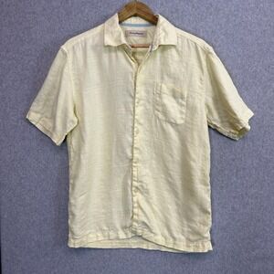 Tommy Bahama Button Front Shirt Butter Yellow Linen Short Sleeve Men Medium READ